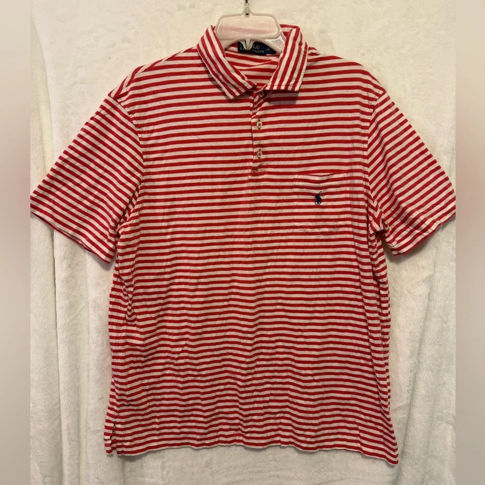 Polo Ralph Lauren Shirt Mens XL Short Sleeve Red White Striped Soft Cotton